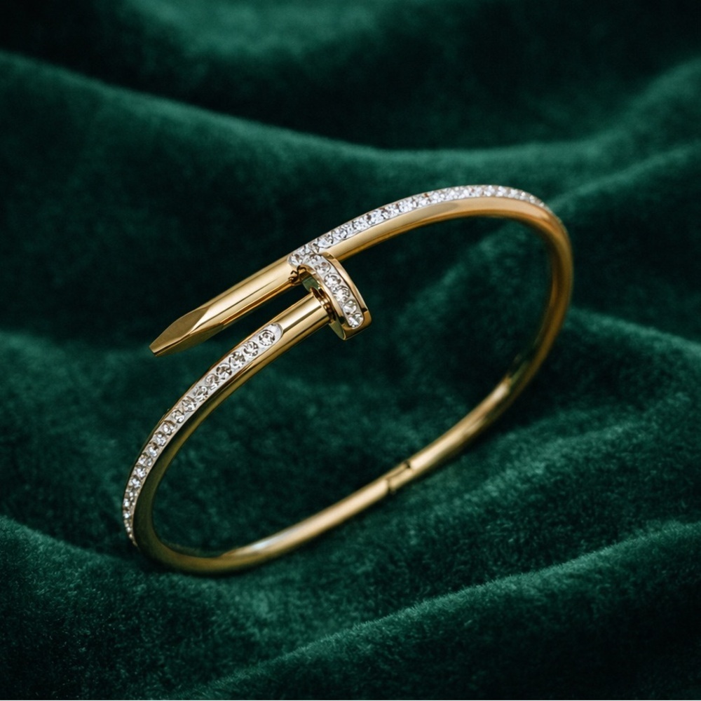 Just Un Clou Gold Crystal Nail-Style Hinged Bangle Bracelet
